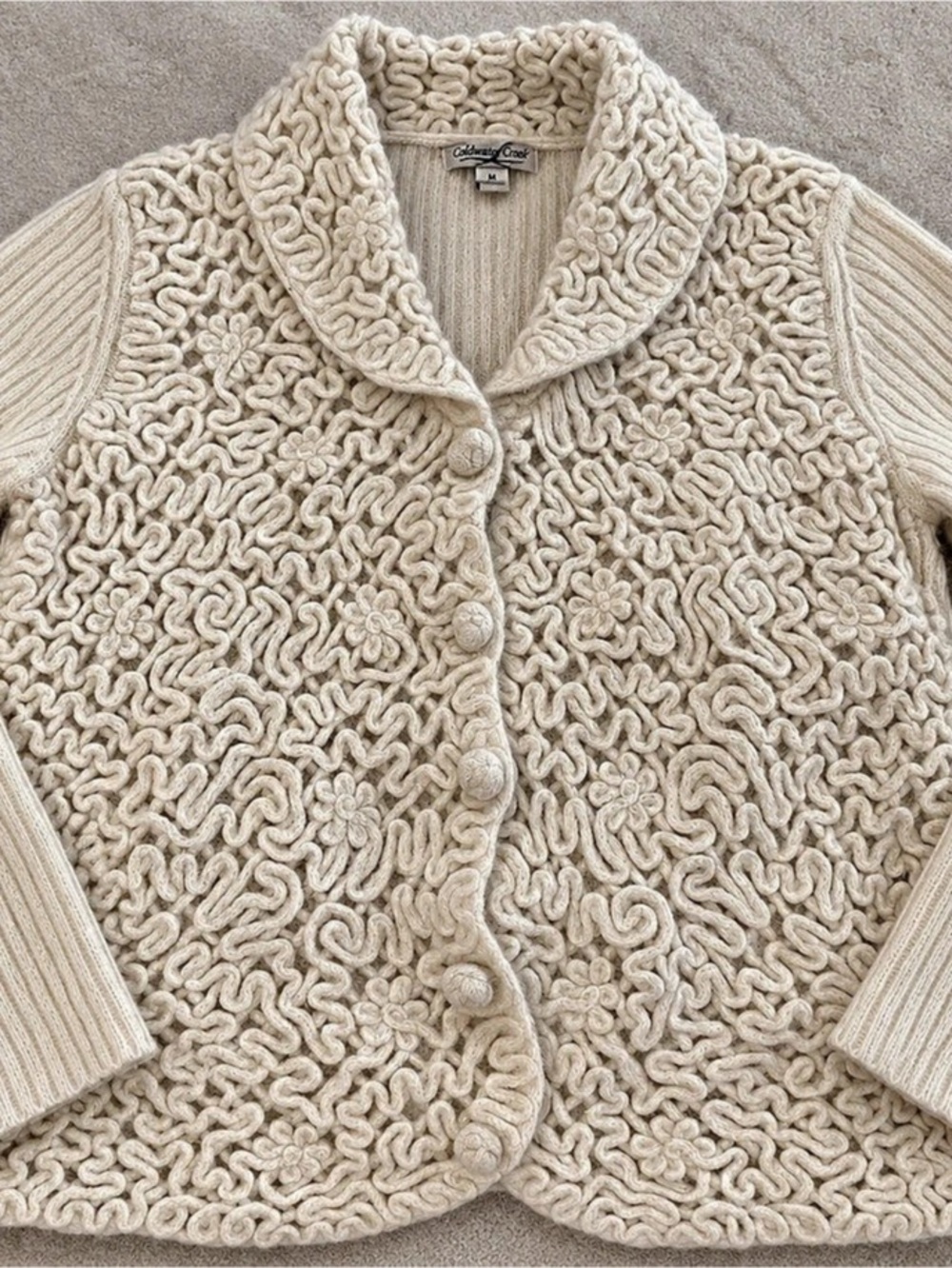 Coldwater Creek Textured Knit Cardigan in Cream Size Medium